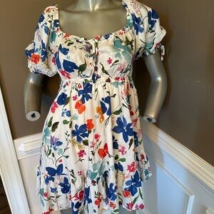 Cake For Dinner Multicolored Floral White Linen BlendSundress Sz Small